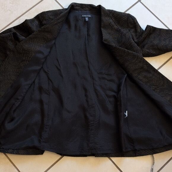 Eileen Fisher High Collar Jacket Silk Blend Jacquard Wave Size Brown Petite S - Picture 5 of 12